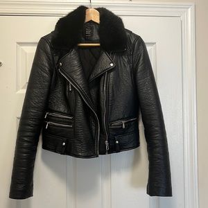 Zara Faux leather fur collar jacket
